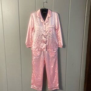 Schbbbta Silky Satin Pink Pajamas Top & Bottom Set Size  XXS
